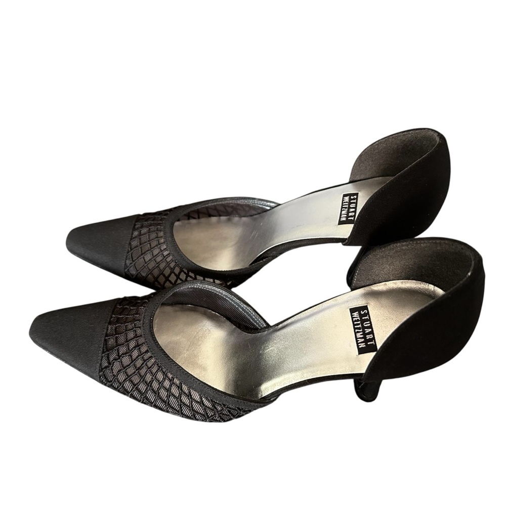 Stuart Weitzman Black Mesh D’Orsay Heels Pumps Vintage 90’s Leather Outsole sz 6
